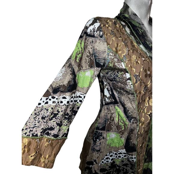 Alberto Makali Top Green Brown 2-fer Lace 3/4 Sleeve Embellished Blouse Size S - Picture 5 of 9
